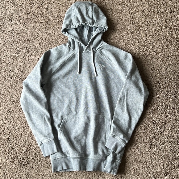 Gymshark Crest Hoodie Sweatshirt Slim Fit Light Grey Marl - Picture 1 of 13